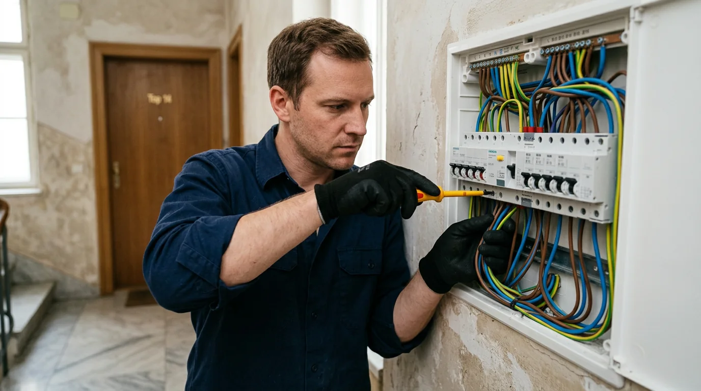 Elektriker Mauerbach – Monteur bei der Arbeit am Sicherungsverteiler